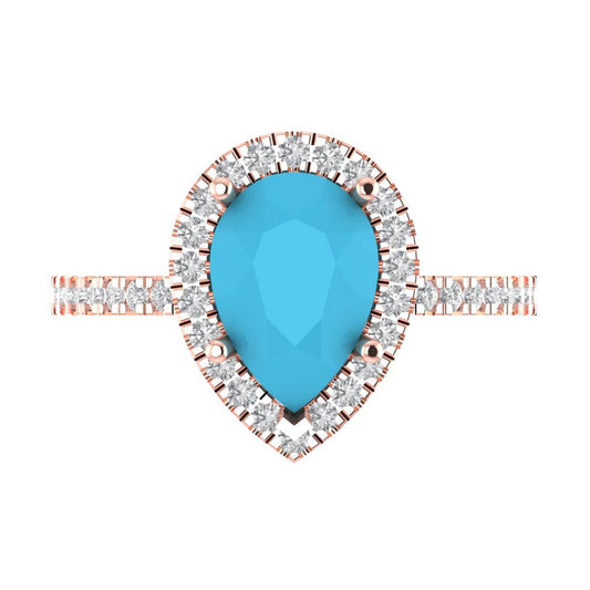2.38 cttw Simulated Turquoise Hidden Halo Engagement Ring - Solid Rose Gold (VVS1, Pear Cut,10x7mm )