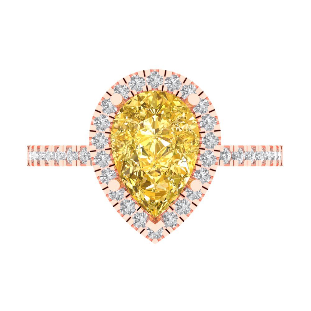 2.38 cttw Natural Citrine Hidden Halo Engagement Ring - Solid Gold (Pear Cut,10x7mm )