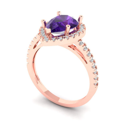 2.38 cttw Natural Amethyst Hidden Halo Engagement Ring - Solid Gold (Pear Cut,10x7mm )