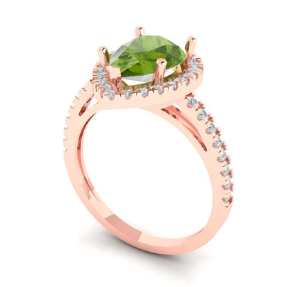 2.38 cttw Natural Peridot Hidden Halo Engagement Ring - Solid Gold (Pear Cut,10x7mm )