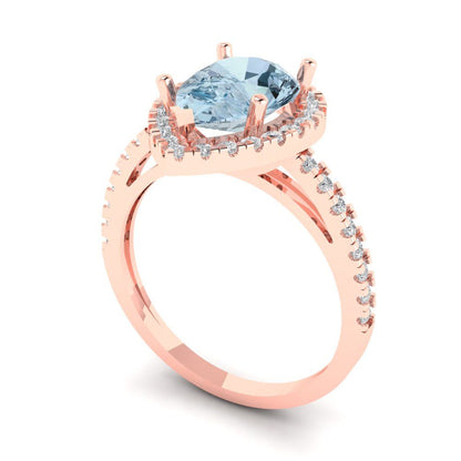2.38 cttw Natural Aquamarine Hidden Halo Engagement Ring - Solid Gold (Pear Cut,10x7mm )
