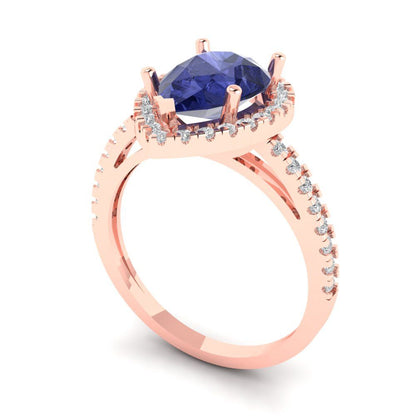 2.38 cttw Simulated Tanzanite Hidden Halo Engagement Ring - Solid Gold (Pear Cut,10x7mm )