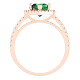 2.38 ct Brilliant Pear Cut Simulated Emerald Stone Rose Gold Halo Solitaire with Accents Ring
