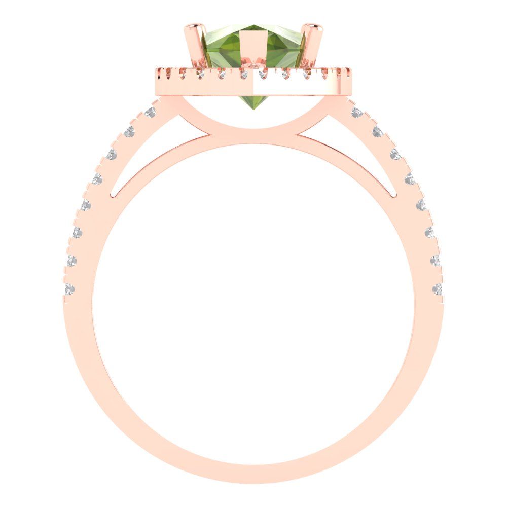 2.38 cttw Natural Peridot Hidden Halo Engagement Ring - Solid Gold (Pear Cut,10x7mm )