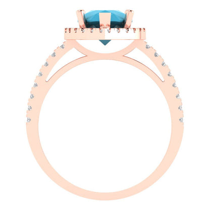 2.38 cttw Simulated Turquoise Hidden Halo Engagement Ring - Solid Gold (Pear Cut,10x7mm )