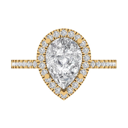 2.38 cttw Zirconia Simulated Diamond Hidden Halo Engagement Ring - Solid Yellow Gold (VVS1, Pear Cut,10x7mm )