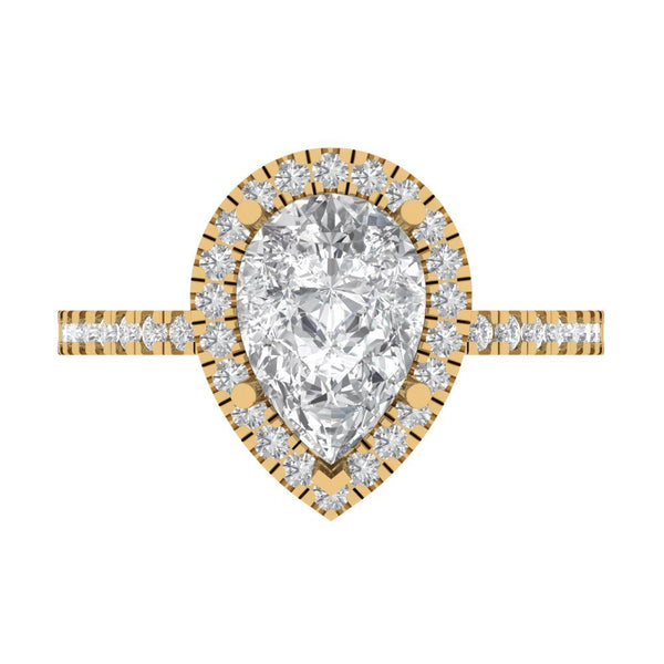 2.38 ct Brilliant Pear Cut Moissanite Stone Yellow Gold Halo Solitaire with Accents Ring