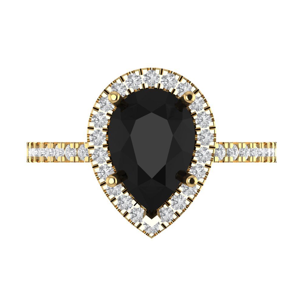2.38 cttw Natural Onyx Hidden Halo Engagement Ring - Solid Gold (Pear Cut,10x7mm )
