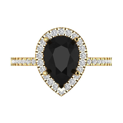 2.38 cttw Natural Onyx Hidden Halo Engagement Ring - Solid Gold (Pear Cut,10x7mm )