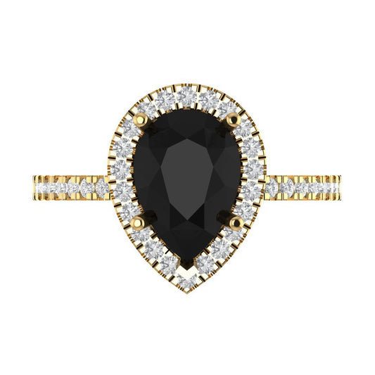2.38 cttw Natural Onyx Hidden Halo Engagement Ring - Solid Yellow Gold (VVS1, Pear Cut,10x7mm )