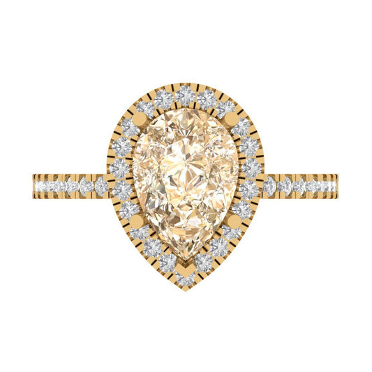 2.38 cttw Natural Morganite Hidden Halo Engagement Ring - Solid Yellow Gold (VVS1, Pear Cut,10x7mm )