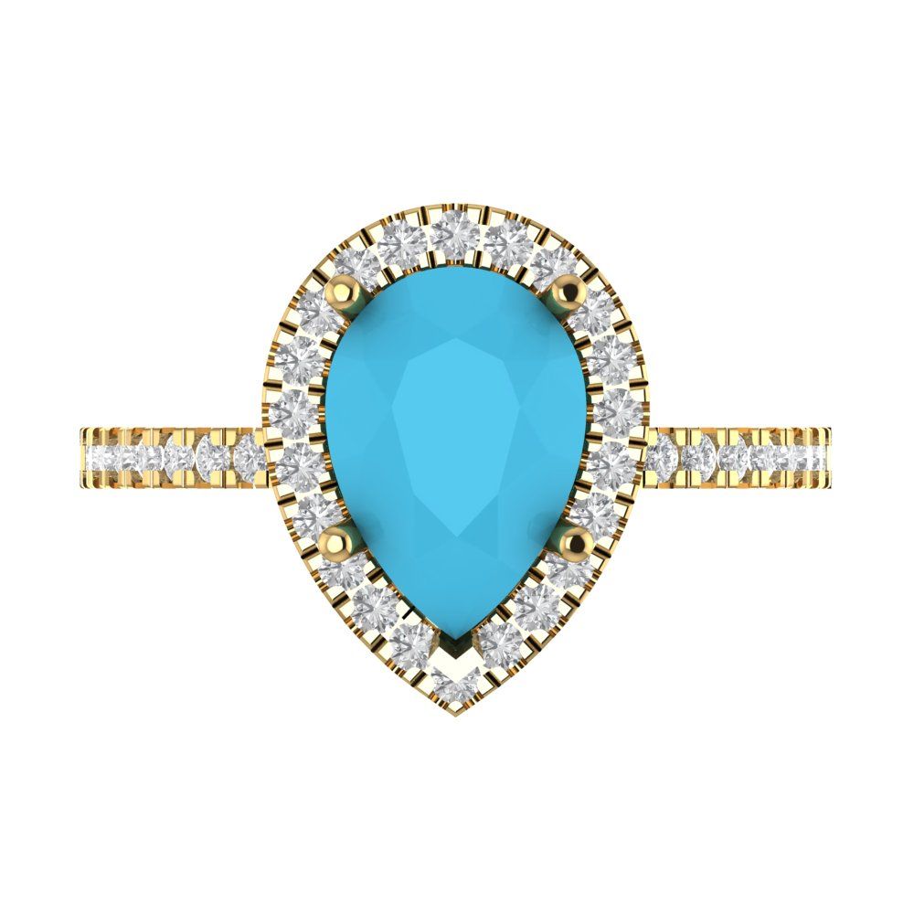 2.38 cttw Simulated Turquoise Hidden Halo Engagement Ring - Solid Gold (Pear Cut,10x7mm )