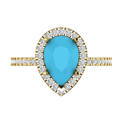 2.38 cttw Simulated Turquoise Hidden Halo Engagement Ring - Solid Gold (Pear Cut,10x7mm )