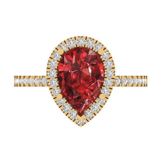 2.38 cttw Natural Garnet Hidden Halo Engagement Ring - Solid Yellow Gold (VVS1, Pear Cut,10x7mm )