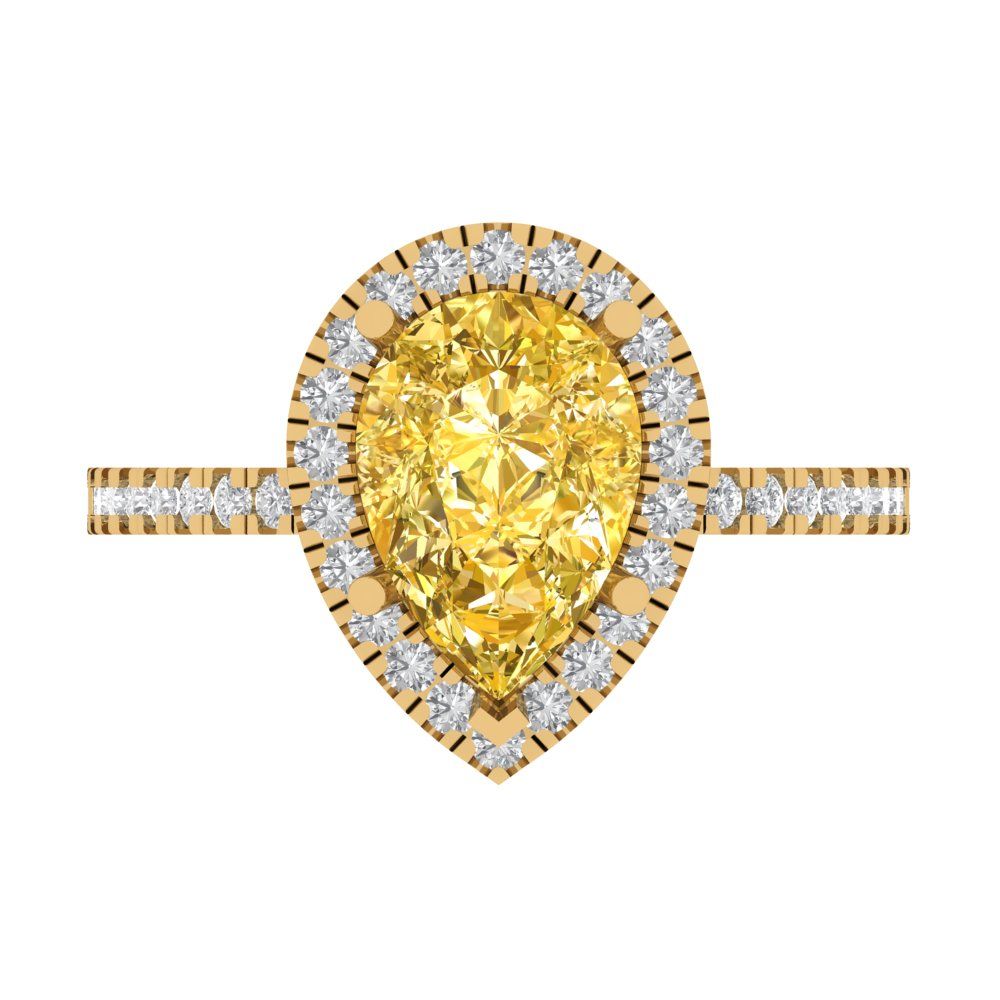 2.38 cttw Zirconia Simulated Yellow Diamond Hidden Halo Engagement Ring - Solid Gold (VVS1, Pear Cut,10x7mm )