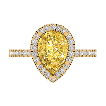 2.38 cttw Zirconia Simulated Yellow Diamond Hidden Halo Engagement Ring - Solid Gold (VVS1, Pear Cut,10x7mm )