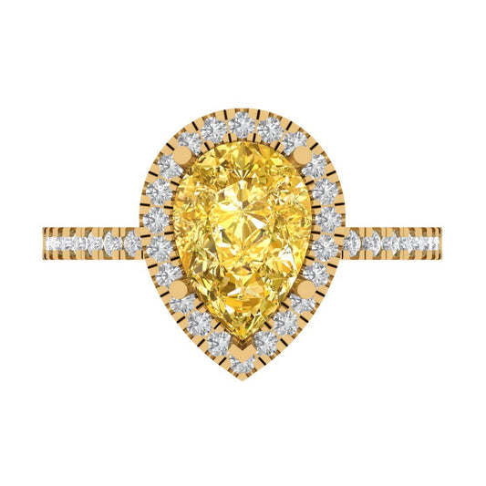2.38 cttw Zirconia Simulated Yellow Diamond Hidden Halo Engagement Ring - Solid Yellow Gold (VVS1, Pear Cut,10x7mm )