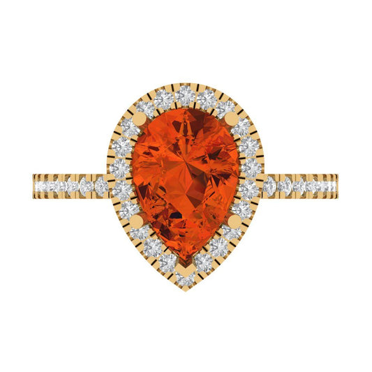 2.38 cttw Zirconia Simulated Red Diamond Hidden Halo Engagement Ring - Solid Yellow Gold (VVS1, Pear Cut,10x7mm )