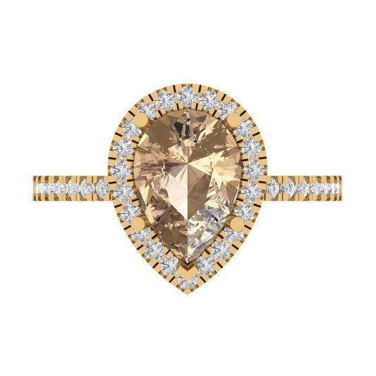 2.38 cttw Yellow Moissanite Hidden Halo Engagement Ring - Solid Yellow Gold (VVS1, Pear Cut,10x7mm )