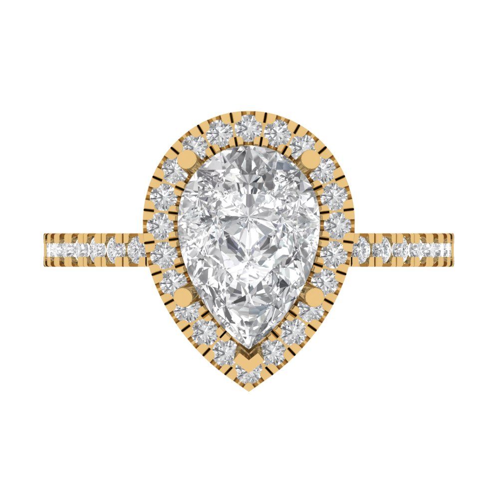 2.38 cttw White Sapphire Hidden Halo Engagement Ring - Solid Gold (Pear Cut,10x7mm )
