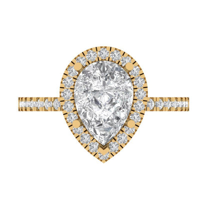 2.38 cttw White Sapphire Hidden Halo Engagement Ring - Solid Gold (Pear Cut,10x7mm )