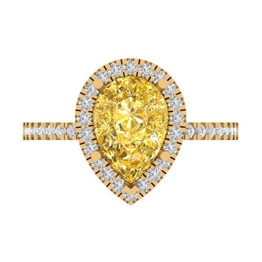 2.38 cttw Natural Citrine Hidden Halo Engagement Ring - Solid Yellow Gold (VVS1, Pear Cut,10x7mm )