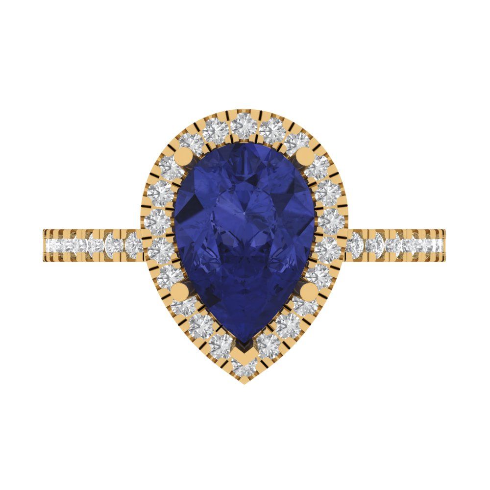 2.38 cttw Simulated Tanzanite Hidden Halo Engagement Ring - Solid Gold (Pear Cut,10x7mm )