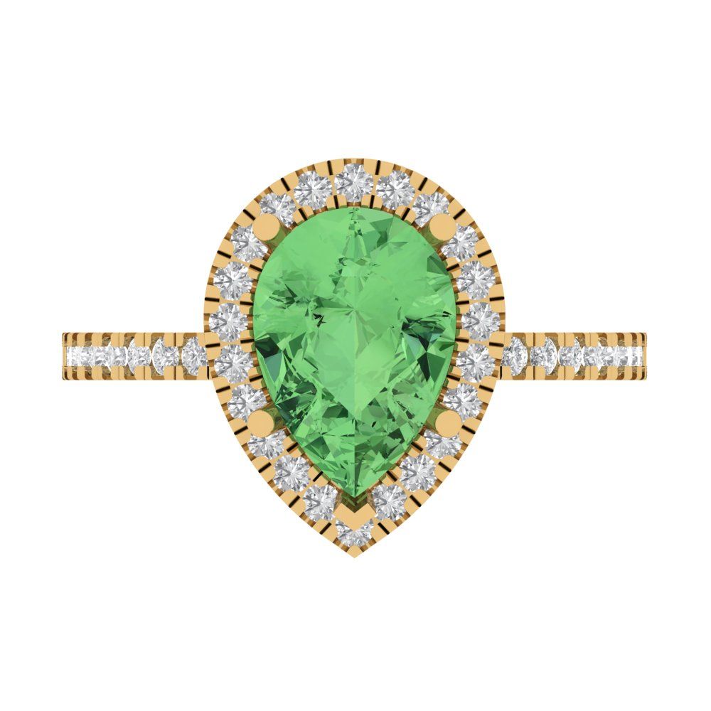2.38 cttw Zirconia Simulated Green Diamond Hidden Halo Engagement Ring - Solid Gold (VVS1, Pear Cut,10x7mm )