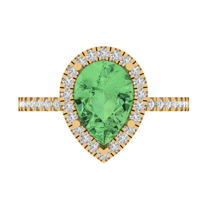 2.38 cttw Zirconia Simulated Green Diamond Hidden Halo Engagement Ring - Solid Gold (VVS1, Pear Cut,10x7mm )