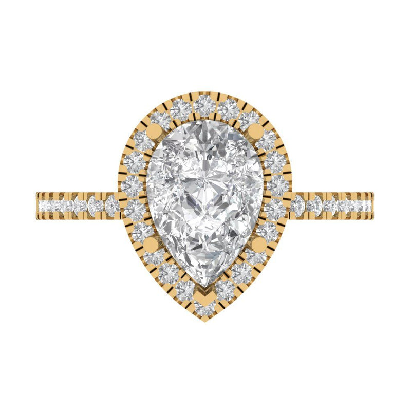 2.38 ct Brilliant Pear Cut Natural Diamond Stone Clarity SI1-2 Color G-H Yellow Gold Halo Solitaire with Accents Ring