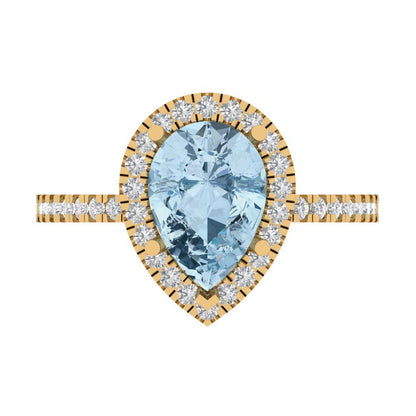 2.38 cttw Zirconia Simulated Blue Diamond Hidden Halo Engagement Ring - Solid Gold (VVS1, Pear Cut,10x7mm )