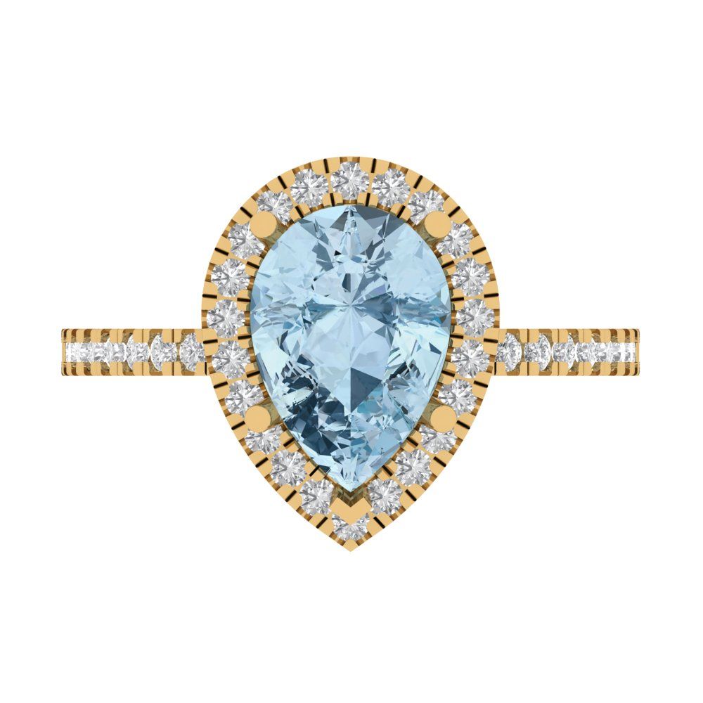 2.38 cttw Natural Aquamarine Hidden Halo Engagement Ring - Solid Gold (Pear Cut,10x7mm )