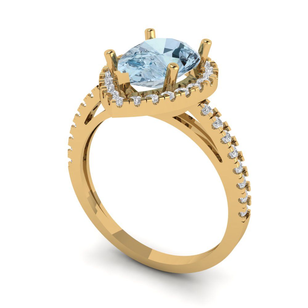 2.38 cttw Natural Aquamarine Hidden Halo Engagement Ring - Solid Gold (Pear Cut,10x7mm )