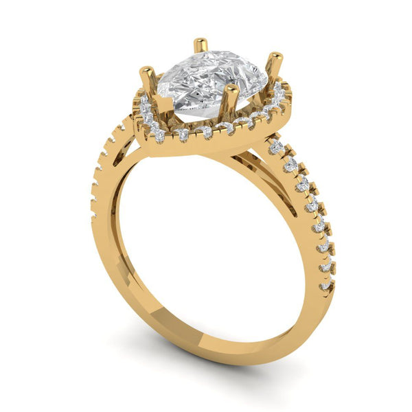 2.38 ct Brilliant Pear Cut Moissanite Stone Yellow Gold Halo Solitaire with Accents Ring