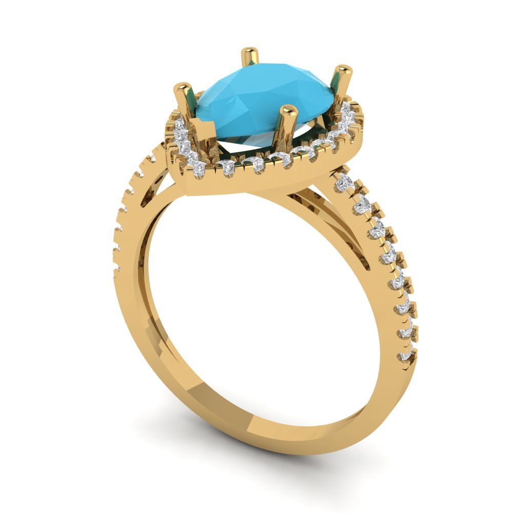 2.38 cttw Simulated Turquoise Hidden Halo Engagement Ring - Solid Gold (Pear Cut,10x7mm )