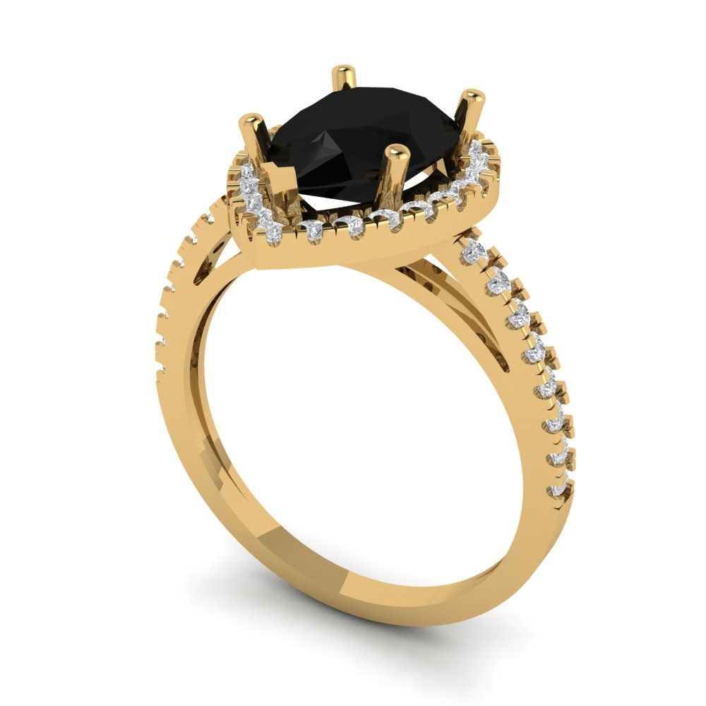 2.38 cttw Natural Onyx Hidden Halo Engagement Ring - Solid Gold (Pear Cut,10x7mm )