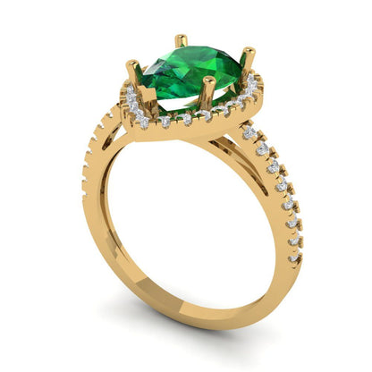 2.38 cttw Simulated Emerald Hidden Halo Engagement Ring - Solid Gold (Pear Cut,10x7mm )