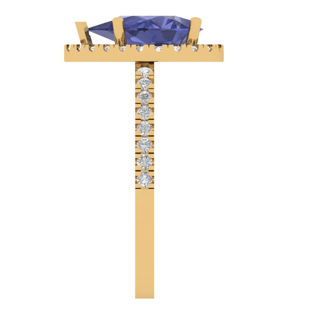 2.38 cttw Simulated Tanzanite Hidden Halo Engagement Ring - Solid Gold (Pear Cut,10x7mm )