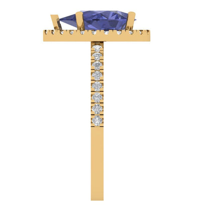 2.38 cttw Simulated Tanzanite Hidden Halo Engagement Ring - Solid Gold (Pear Cut,10x7mm )