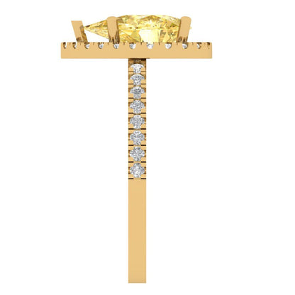 2.38 cttw Zirconia Simulated Yellow Diamond Hidden Halo Engagement Ring - Solid Gold (VVS1, Pear Cut,10x7mm )