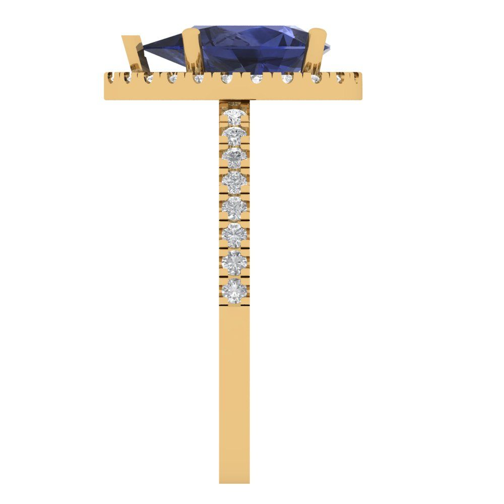 2.38 cttw Simulated Blue Sapphire Hidden Halo Engagement Ring - Solid Gold (Pear Cut,10x7mm )