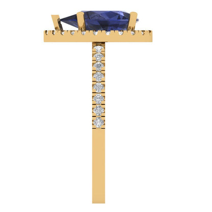 2.38 cttw Simulated Blue Sapphire Hidden Halo Engagement Ring - Solid Gold (Pear Cut,10x7mm )