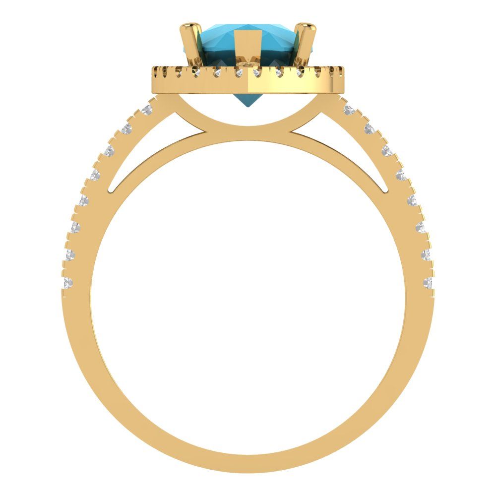 2.38 cttw Simulated Turquoise Hidden Halo Engagement Ring - Solid Gold (Pear Cut,10x7mm )
