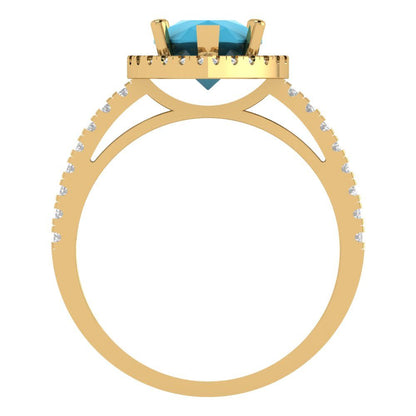 2.38 cttw Simulated Turquoise Hidden Halo Engagement Ring - Solid Gold (Pear Cut,10x7mm )