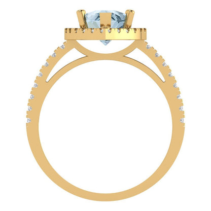 2.38 cttw Natural Aquamarine Hidden Halo Engagement Ring - Solid Gold (Pear Cut,10x7mm )