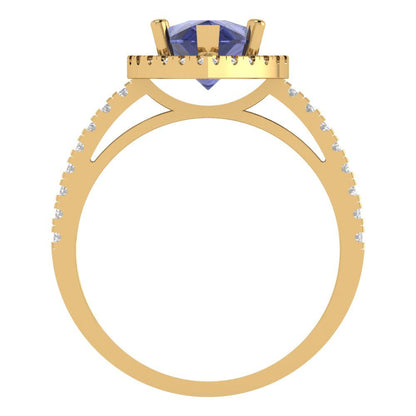 2.38 cttw Simulated Tanzanite Hidden Halo Engagement Ring - Solid Gold (Pear Cut,10x7mm )