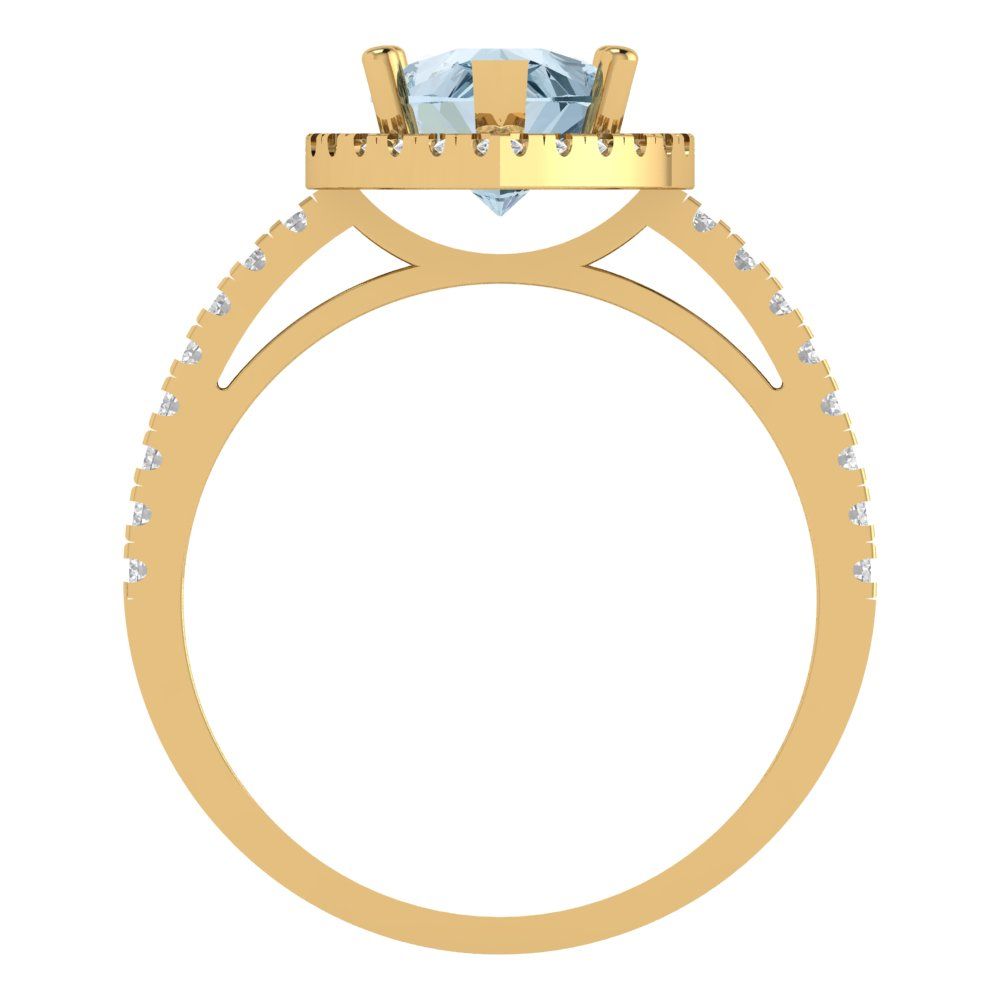 2.38 cttw Zirconia Simulated Blue Diamond Hidden Halo Engagement Ring - Solid Gold (VVS1, Pear Cut,10x7mm )