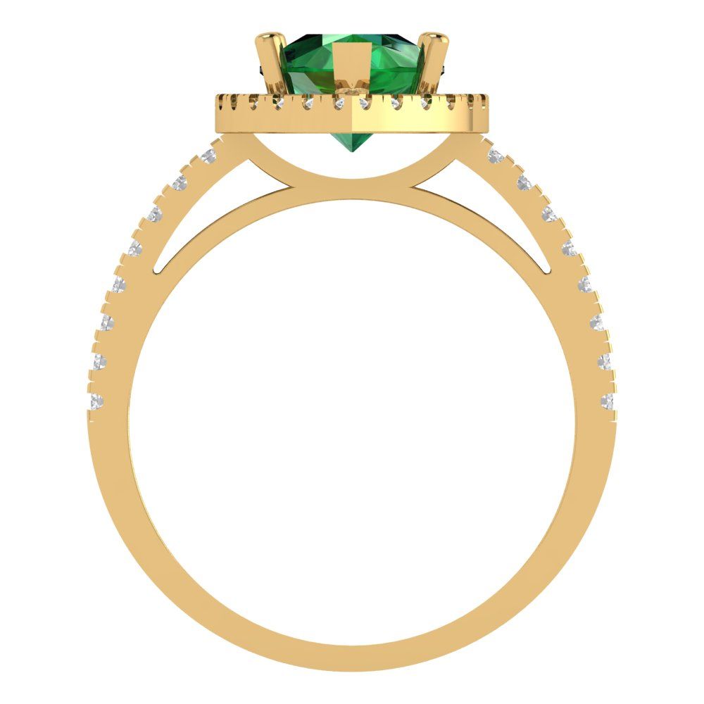 2.38 cttw Simulated Emerald Hidden Halo Engagement Ring - Solid Gold (Pear Cut,10x7mm )