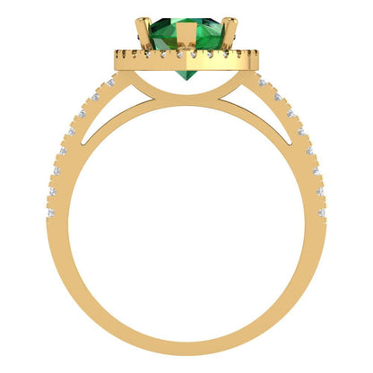 2.38 cttw Simulated Emerald Hidden Halo Engagement Ring - Solid Gold (Pear Cut,10x7mm )