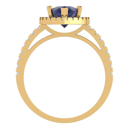 2.38 cttw Simulated Blue Sapphire Hidden Halo Engagement Ring - Solid Gold (Pear Cut,10x7mm )
